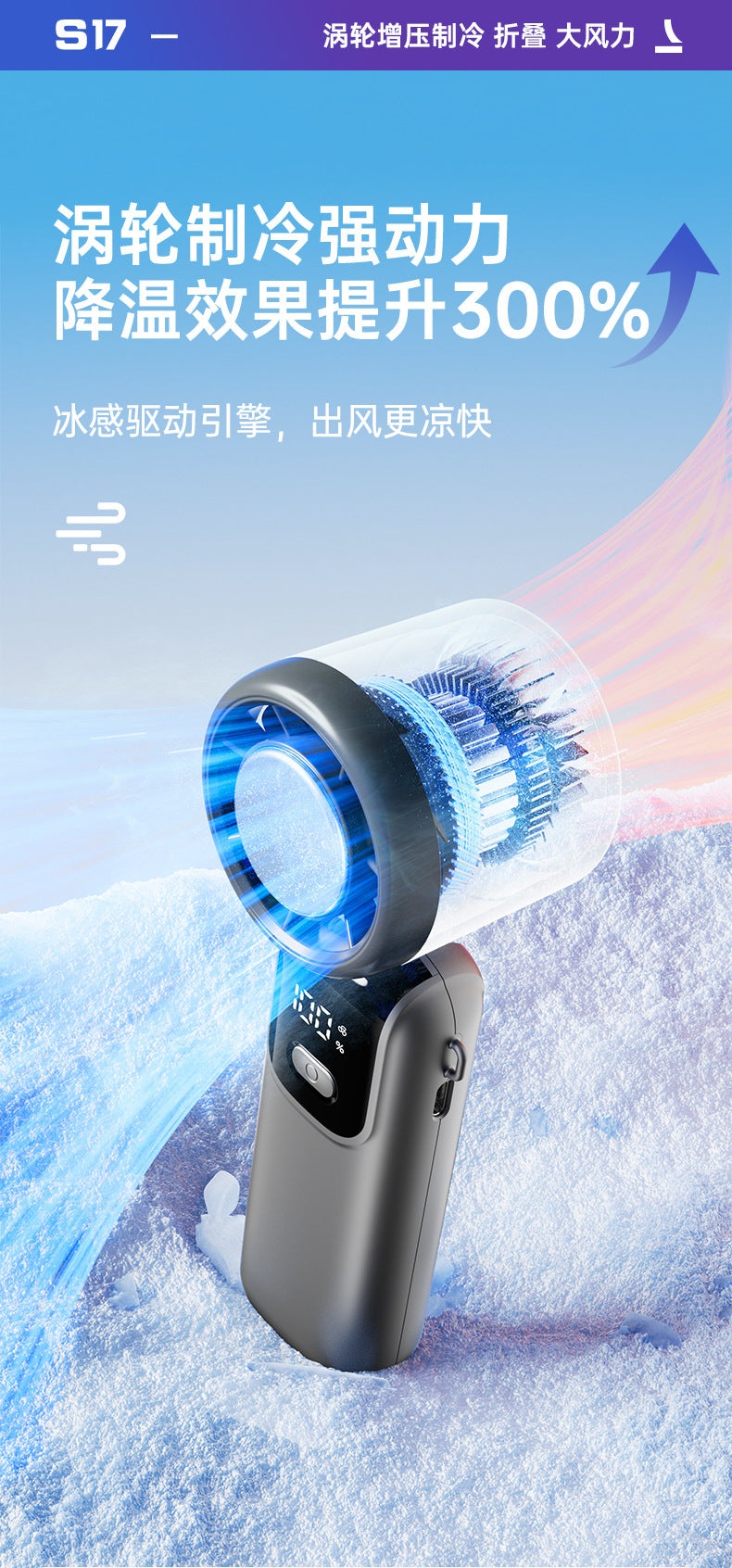 “夏天必備”冰感好c服超大風手持便攜式風扇 - USB 充電迷你風扇,運轉時間 10 小時|海灘,旅行必備!